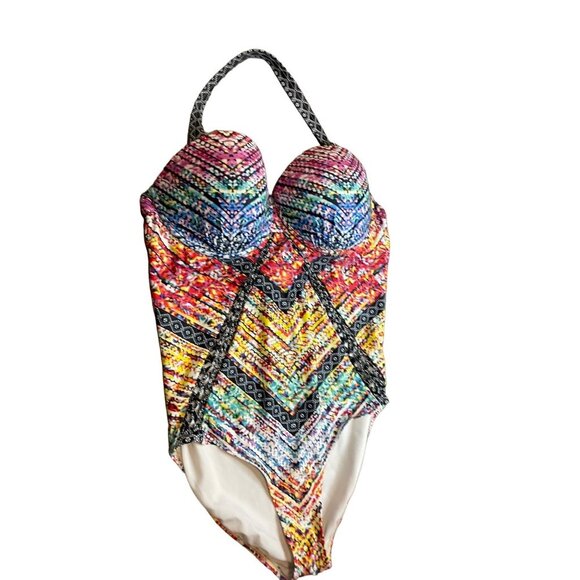 Swimsuits for All Multicolor Lace Detail One Piece Swimsuit Sz 14 - Picture 3 of 11